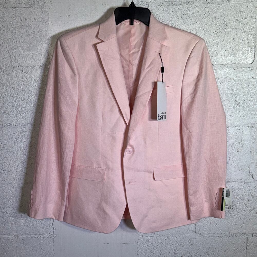 Bar III Men's Slim-Fit Linen Suit Jackets, Pink Solid 38S $360